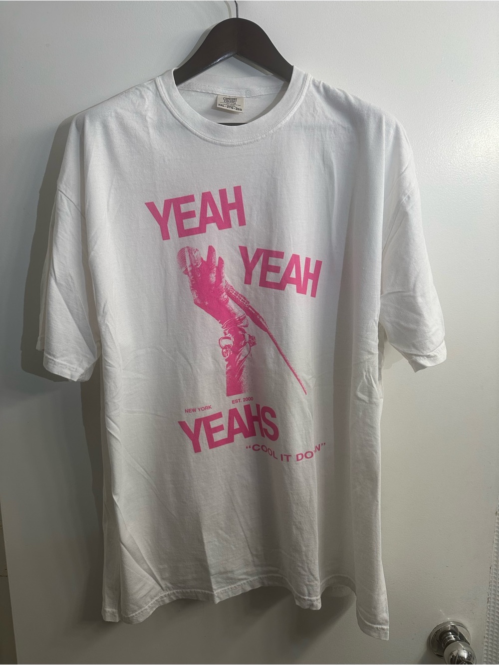 Comfort Colors White Tee with Pink Cool it Down Logo. Never Worn.